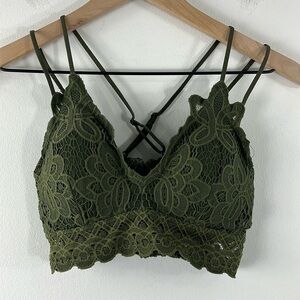 Cherish Green Boho Lace Strappy Bralette Womens Size L